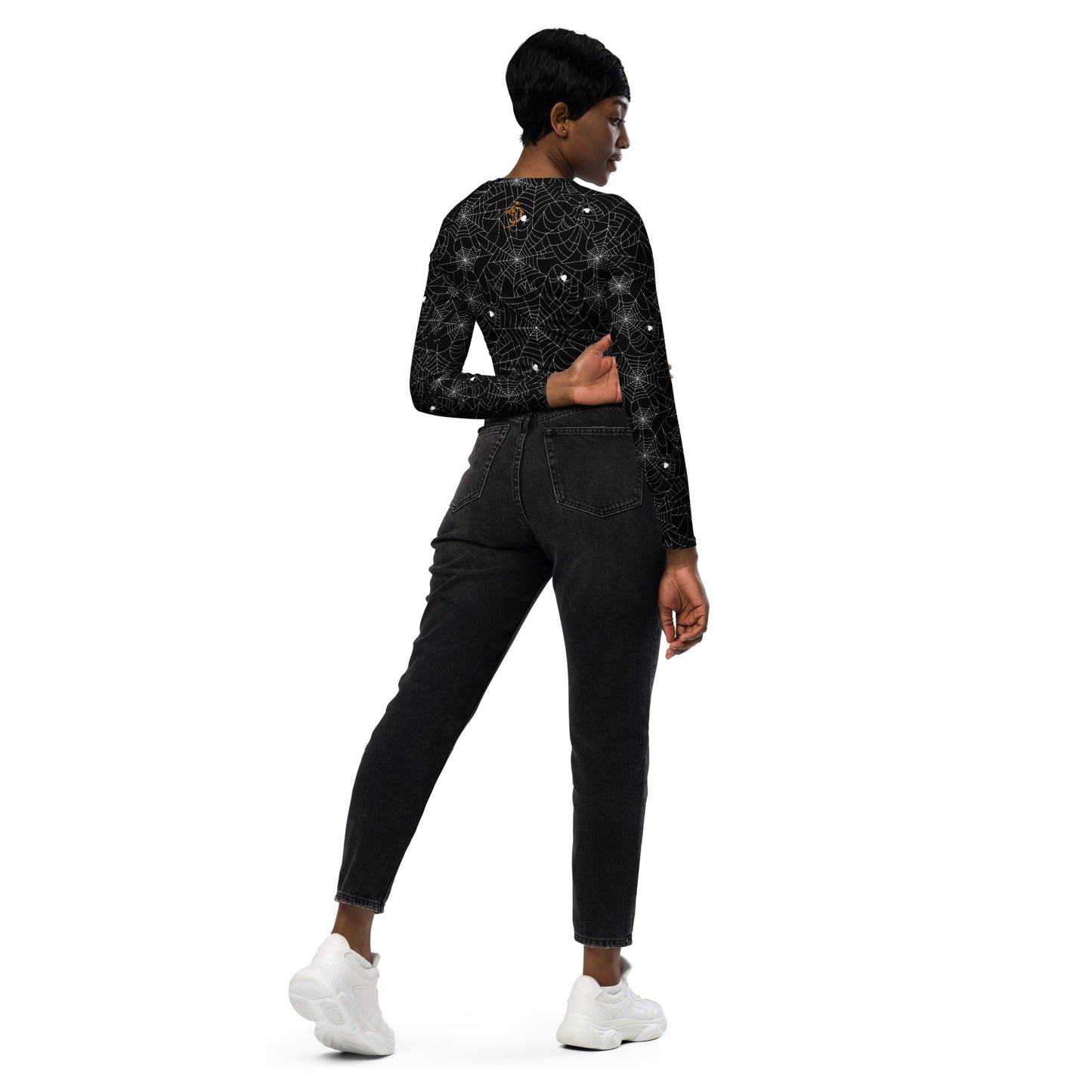 Along Came a Spider long-sleeve crop top