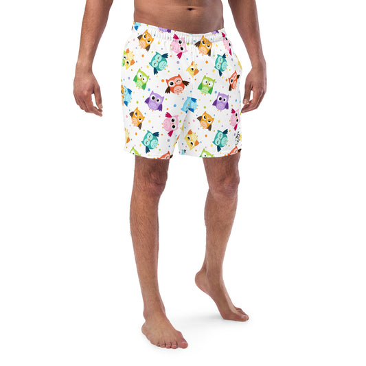Owl I Do Is Win swim trunks